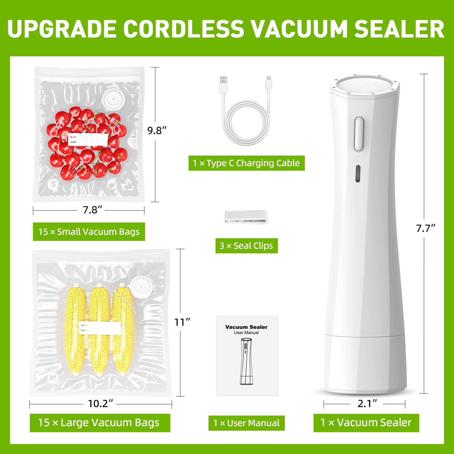 Handheld Vacuum Sealer for Food Storage: Portable Vacuum Sealing Machine with 30 Vacuum Bags - USB Rechargeable Cordless Food Sealer Saver for 5X Preservation