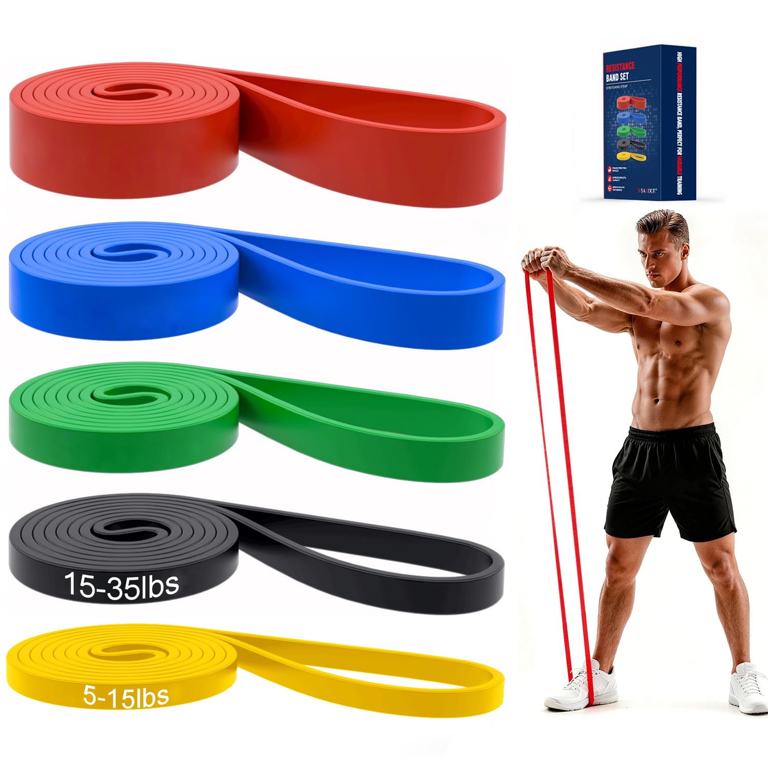 Colorful WSAKOUE resistance pull-up bands laid flat