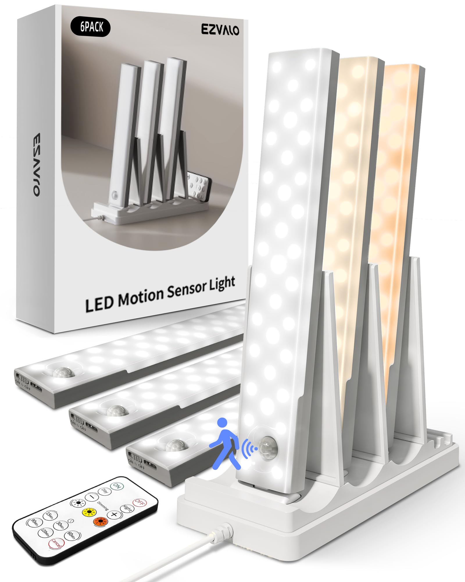 EZVALO under-cabinet LED light strip, built-in USB charging port, motion sensor mounted under kitchen cabinet
