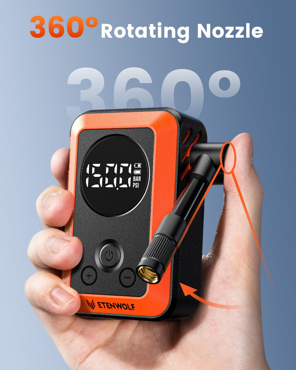 ETENWOLF S0 Mini Bike Pump, 20s Fast Inflate Bicycle Pump with Gauge,Orange image 7