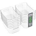 Tiawudi clear plastic storage bins stacked on a shelf for pantry organization