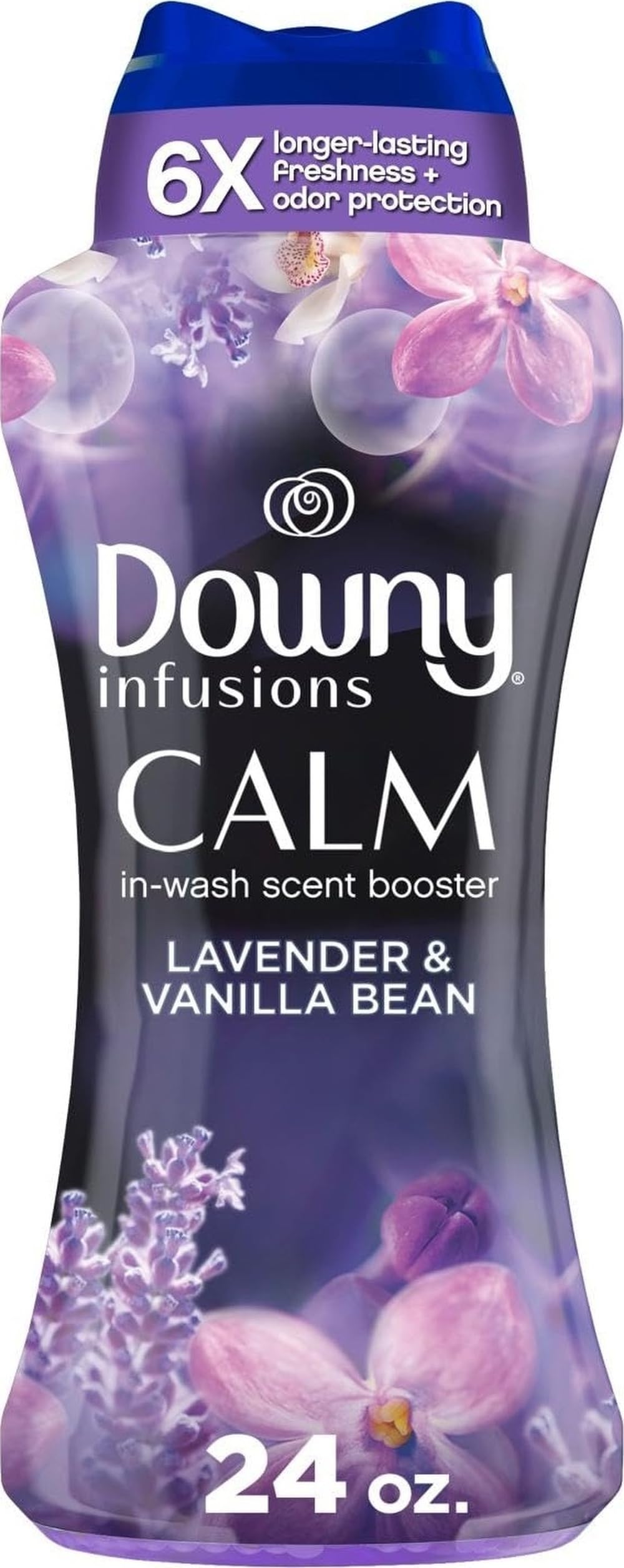 Jar of Downy Calm lavender & vanilla laundry scent booster beads 24 oz