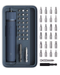 HOTO 25-piece cordless electric screwdriver kit showing driver, bits, and charging dock