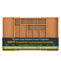 keechee Carbonized Large Kitchen Drawer Organizer, 12 Slots Expandable Silverware Organizer, Utensil Holder & Cutlery Tray, 2.5" Deep for Extra Capacity, Non-Slip Feet Included