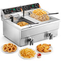 VEVOR dual-tank stainless steel electric deep fryer with two baskets and control panel
