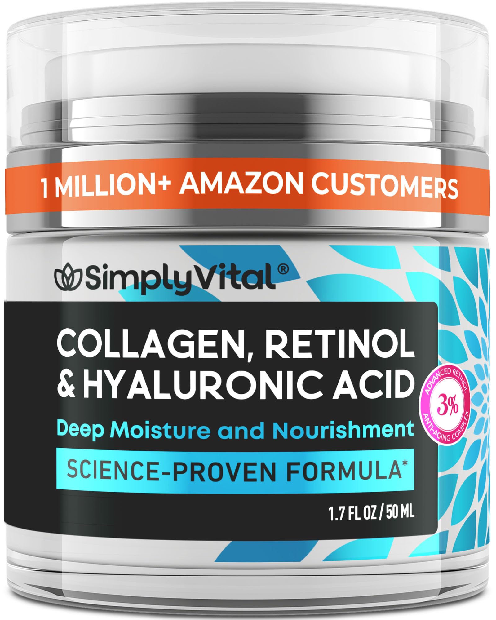 SimplyVital 1.7 oz face moisturizer labeled Retinol Collagen Hyaluronic Acid