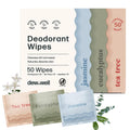 Pack of Dew Well body deodorant wipes in Tea Tree, Eucalyptus, and Jasmine scents