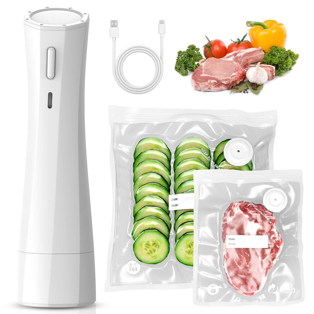 Handheld Vacuum Sealer for Food Storage: Portable Vacuum Sealing Machine with 30 Vacuum Bags - USB Rechargeable Cordless Food Sealer Saver for 5X Preservation