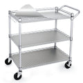 Gray WDT heavy-duty metal rolling utility cart with handle and two shelves