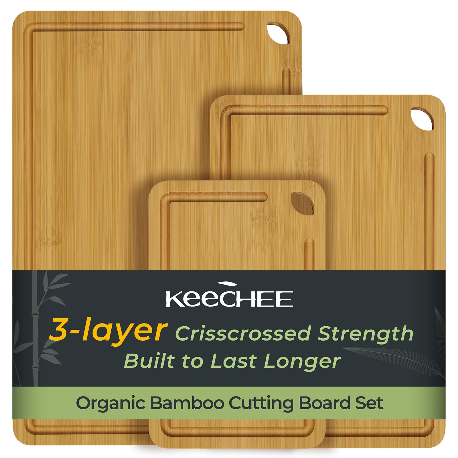Keechee Bamboo Cutting Board, Cutting Board for Kitchen with Handles