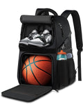 Black LOINET basketball backpack showing external ball holder and ventilated shoe compartment