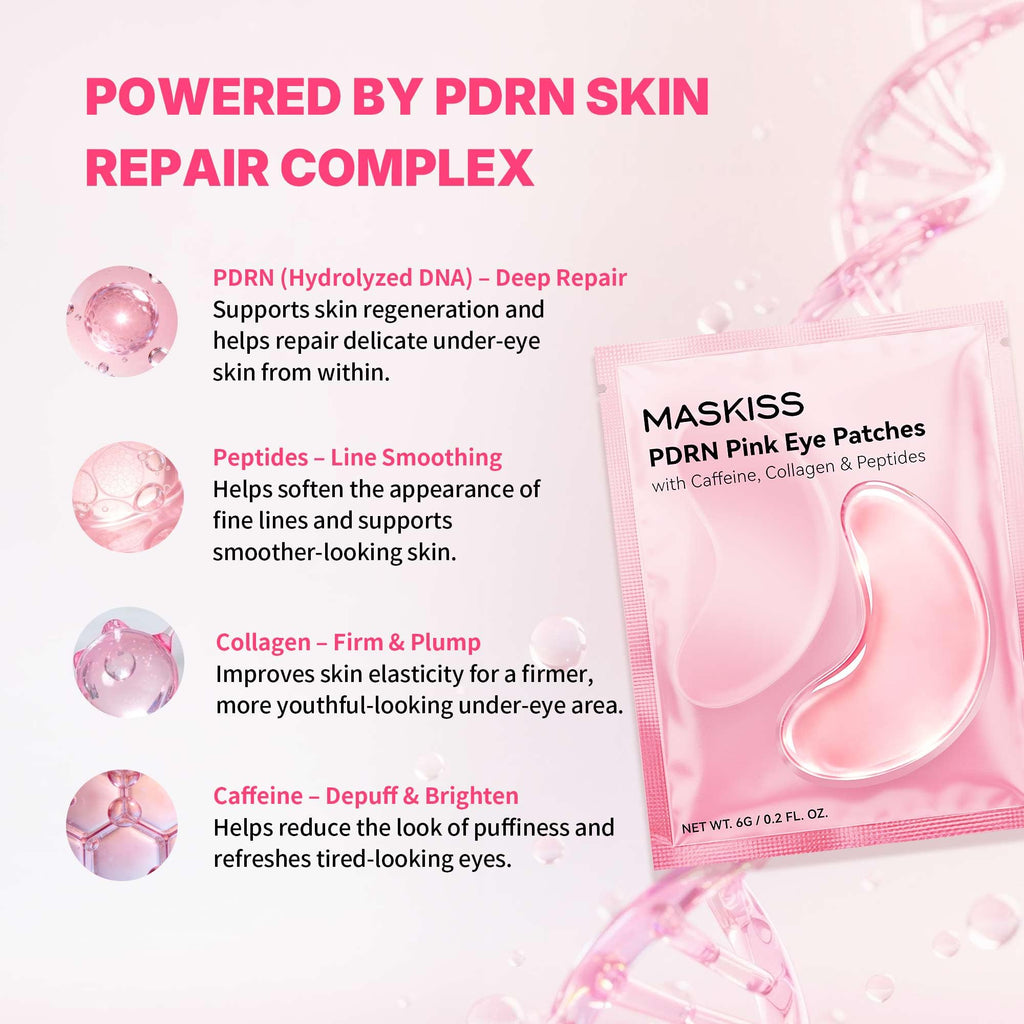 Maskiss PDRN Under Eye Patches (25 Pairs), Pink Eye Gel Pads with Caffeine Collagen Peptides, Eye Masks for Dark Circles Puffiness Fine Lines, Hydrating Soothing Self Care Gifts for Women image 3