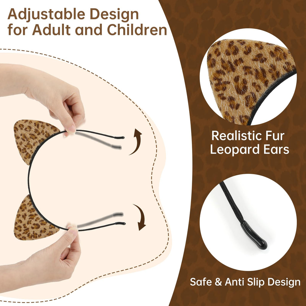 MANLENO Leopard Ears Headband for Women,Furry Cheetah Cat Ears Headband for Halloween Christmas Costume Party (Gold) image 2