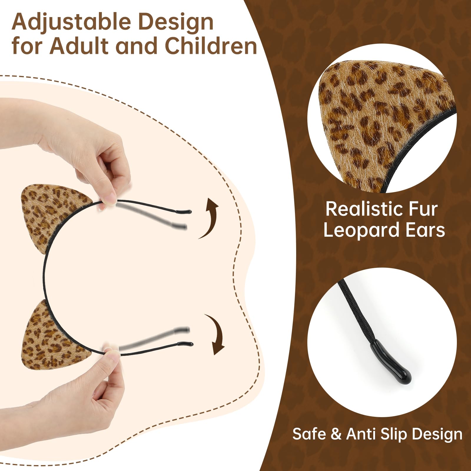 MANLENO Leopard Ears Headband for Women,Furry Cheetah Cat Ears Headband for Halloween Christmas Costume Party (Gold) image 2