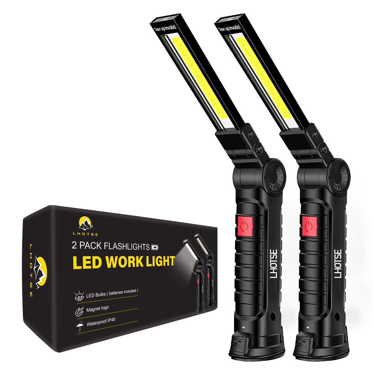 Two LHOTSE rechargeable LED work lights with adjustable stand and magnetic base