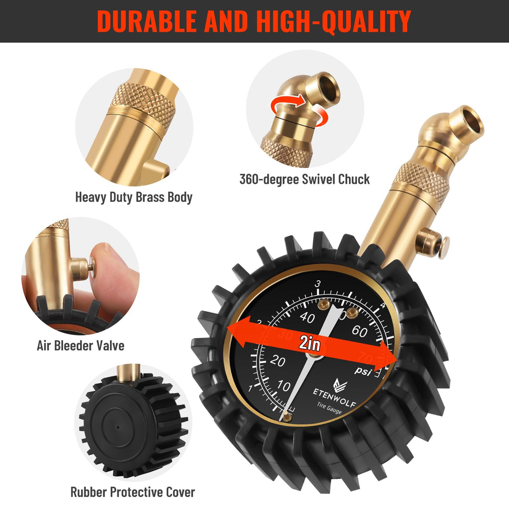 ETENWOLF Tire Pressure Gauge for Cars 0-75 PSI with Large Glow Dial image 2