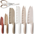 13-piece Astercook stainless steel kitchen knife set with blade guards displayed on a countertop