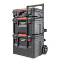 CRAFTSMAN VERSASTACK XL 4-piece rolling tool tower on wheels, stacked black and red storage modules