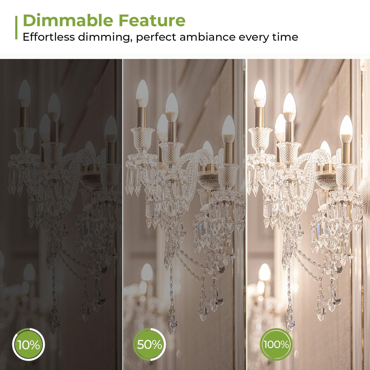 Sigalux Dimmable E12 LED Candle Bulbs for Chandelier, 40W Equivalent, 5000K Daylight White, 3W, 300LM, B10 Shape, 6-Pack image 4
