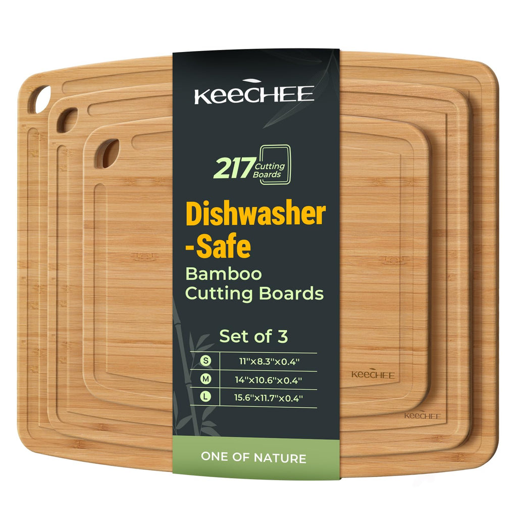 Keechee Dishwasher Safe  Cutting Boards Durable Lightweight Wood Cutting Board for Busy Kitchen, Easy Clean Wooden Chopping Boards with Juice Groove Set of 3 (L+M+S)