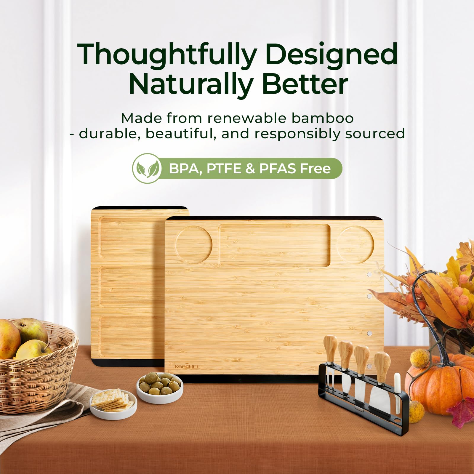 keechee Charcuterie Boards Set, Large Bamboo Cheese Board Set with Chalkboard Edge & Forks Set - Ideal for Housewarming Gift, Weddings, Bridal Showers, and Unique Gifts for Womem image 6
