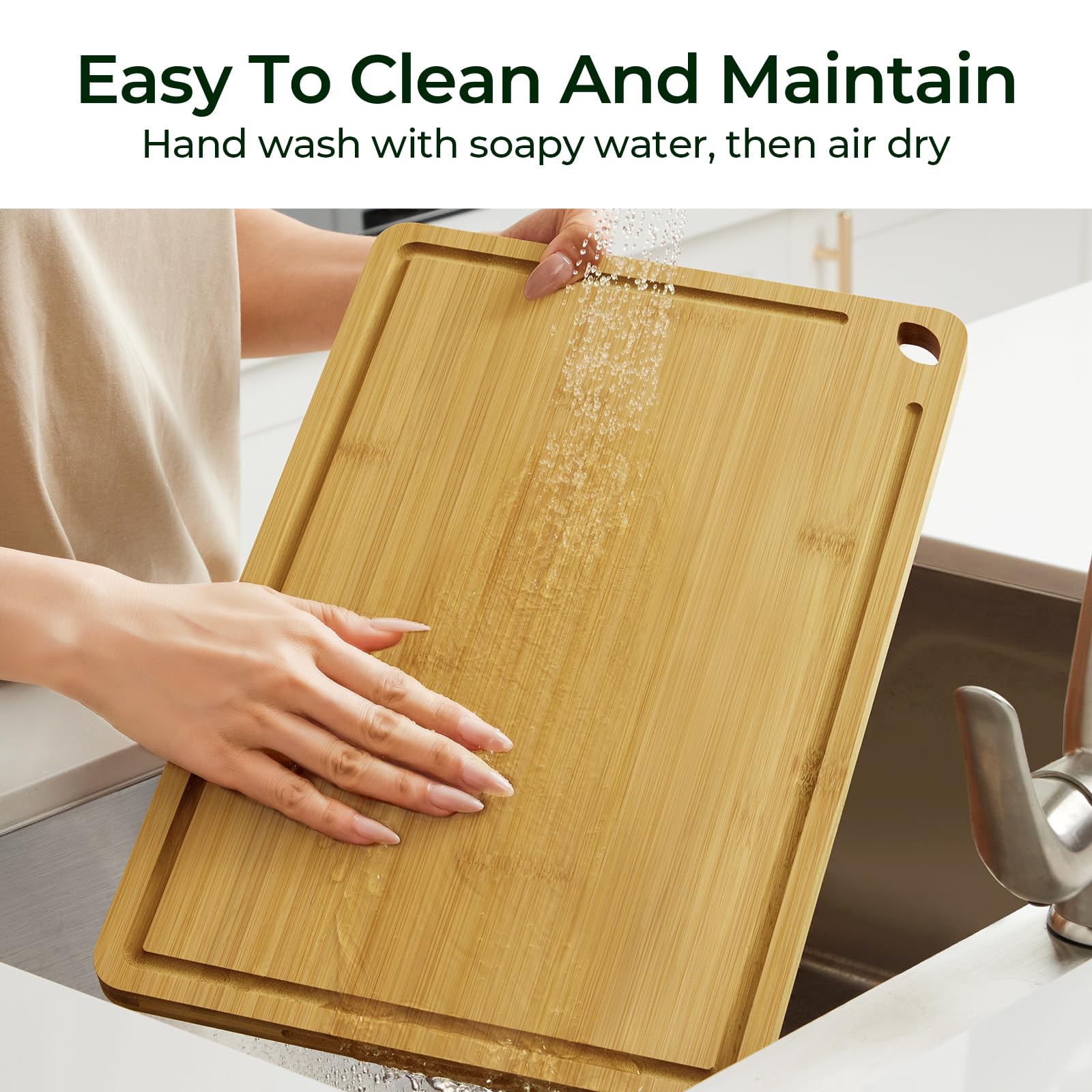 Keechee Natural Bamboo Cutting Board Set of 4, Wood Chopping Block Set image 7