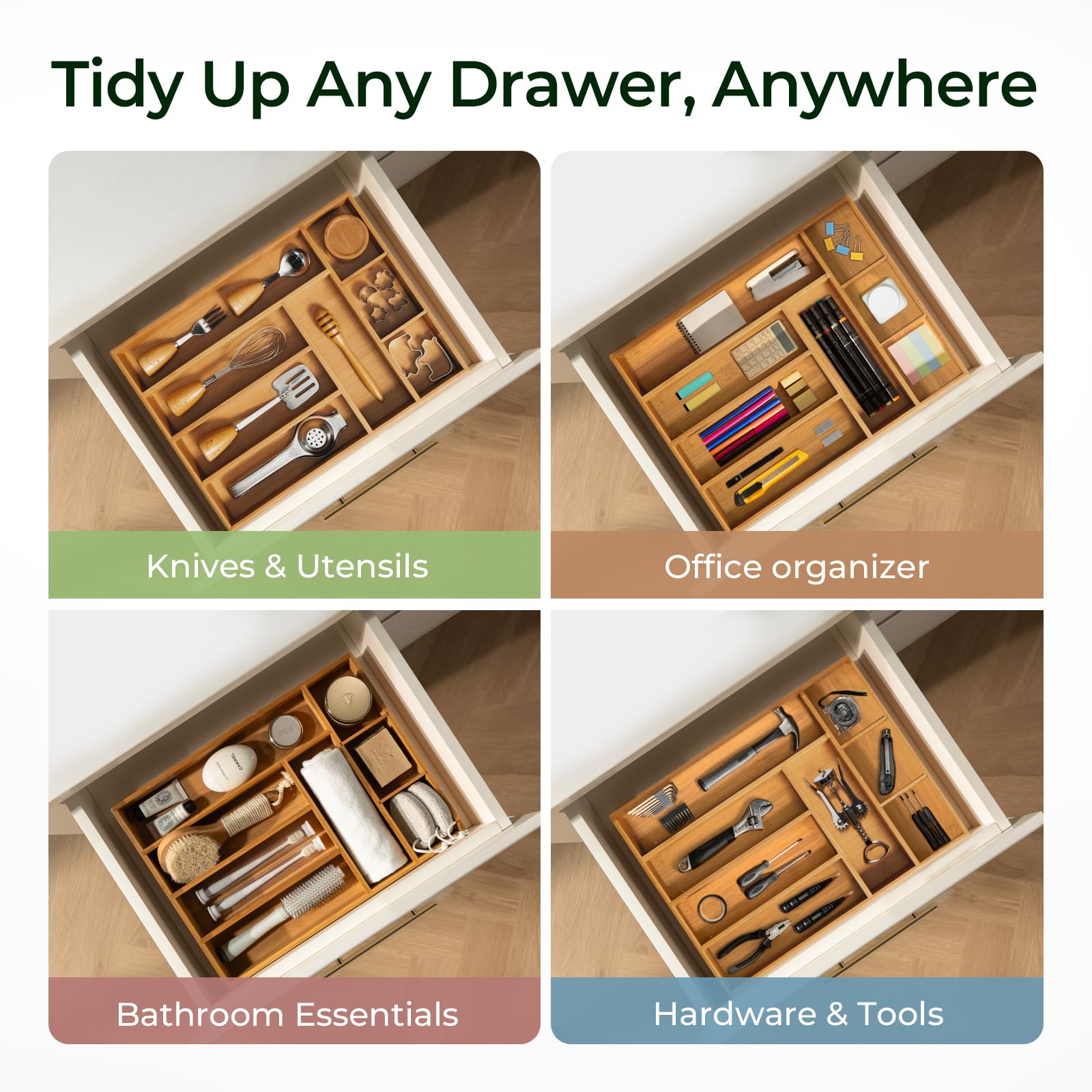 Carbonized Kitchen Drawer Organizer, 8 Slots Silverware Organizer, Utensil Holder & Cutlery Tray, 2.2" Deep for Extra Capacity, Non-Slip Feet Included image 8