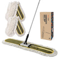 Green 36-inch CLEANHOME commercial dust mop head on hardwood floor