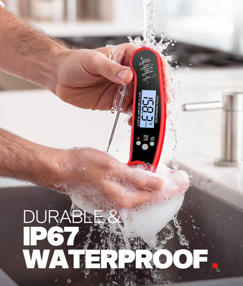 Instant Read Meat Thermometer Digital, 1-2 Sec, Food, Cooking, Grilling image 5