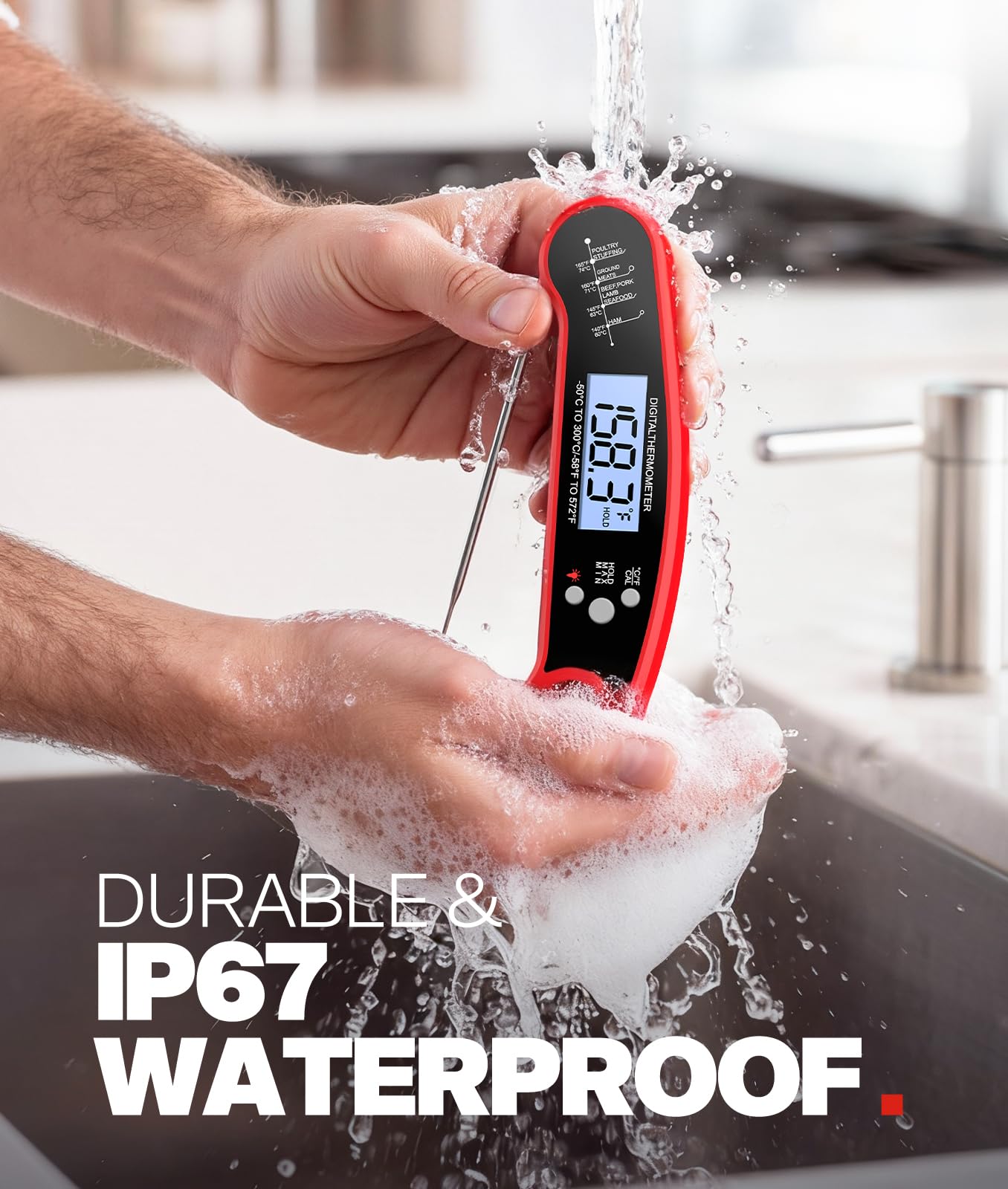 Instant Read Meat Thermometer Digital, 1-2 Sec, Food, Cooking, Grilling image 5