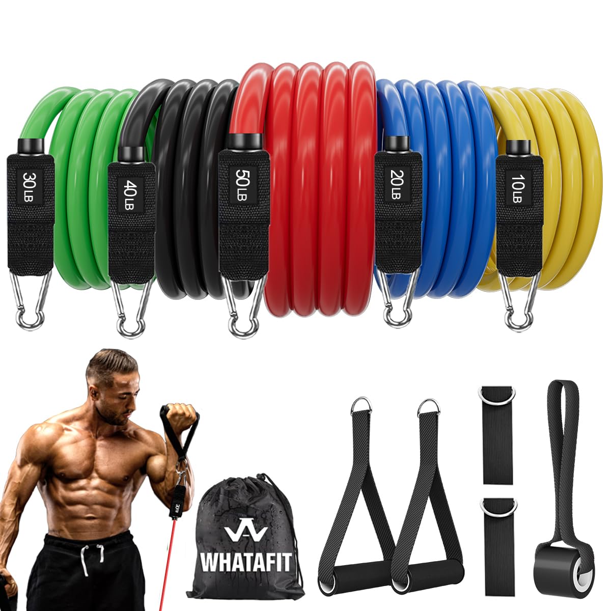 WHATAFIT WHATAFIT Resistance Bands with Handles, 5-Level - Fitness Equipment