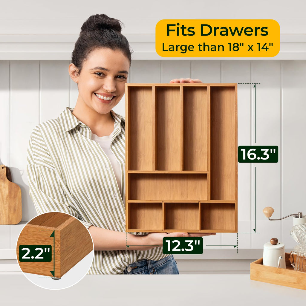 Carbonized Kitchen Drawer Organizer, 8 Slots Silverware Organizer, Utensil Holder & Cutlery Tray, 2.2" Deep for Extra Capacity, Non-Slip Feet Included image 4