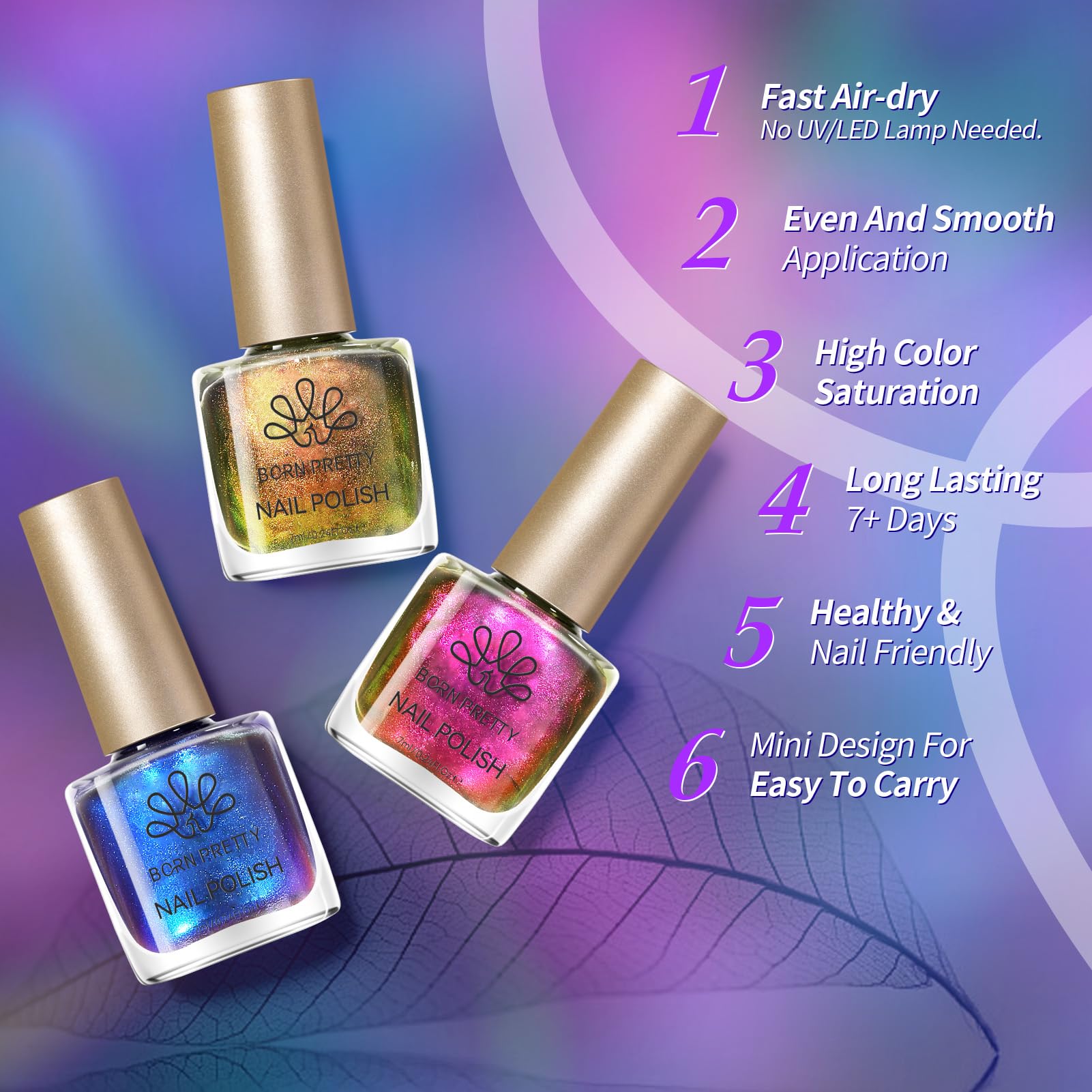 Born Pretty Chameleon Nail Polish Set 6 Colors Chrome Holographic Metallic image 7