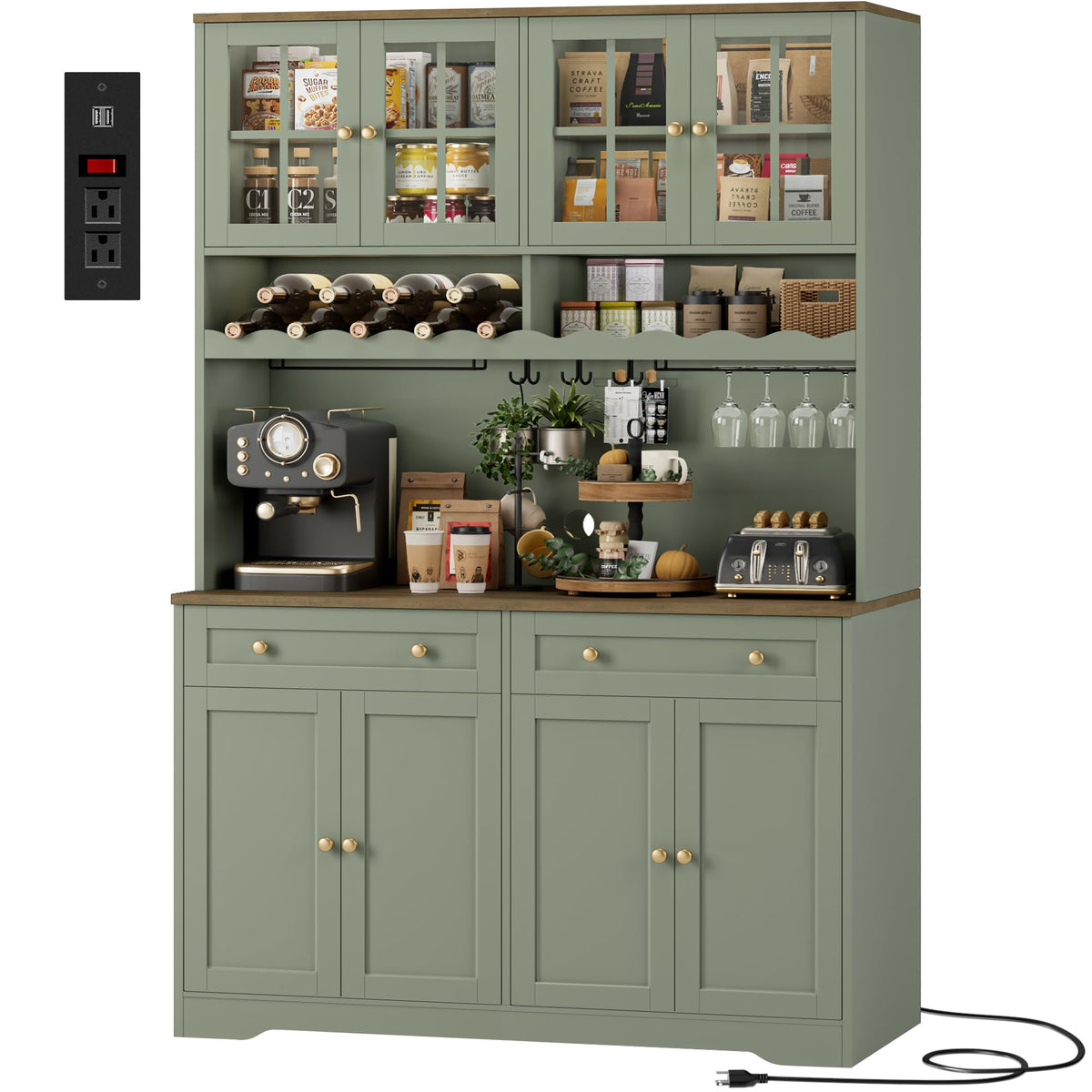 Green HOSTACK 75 inch kitchen pantry storage cabinet with multiple doors and interior shelves