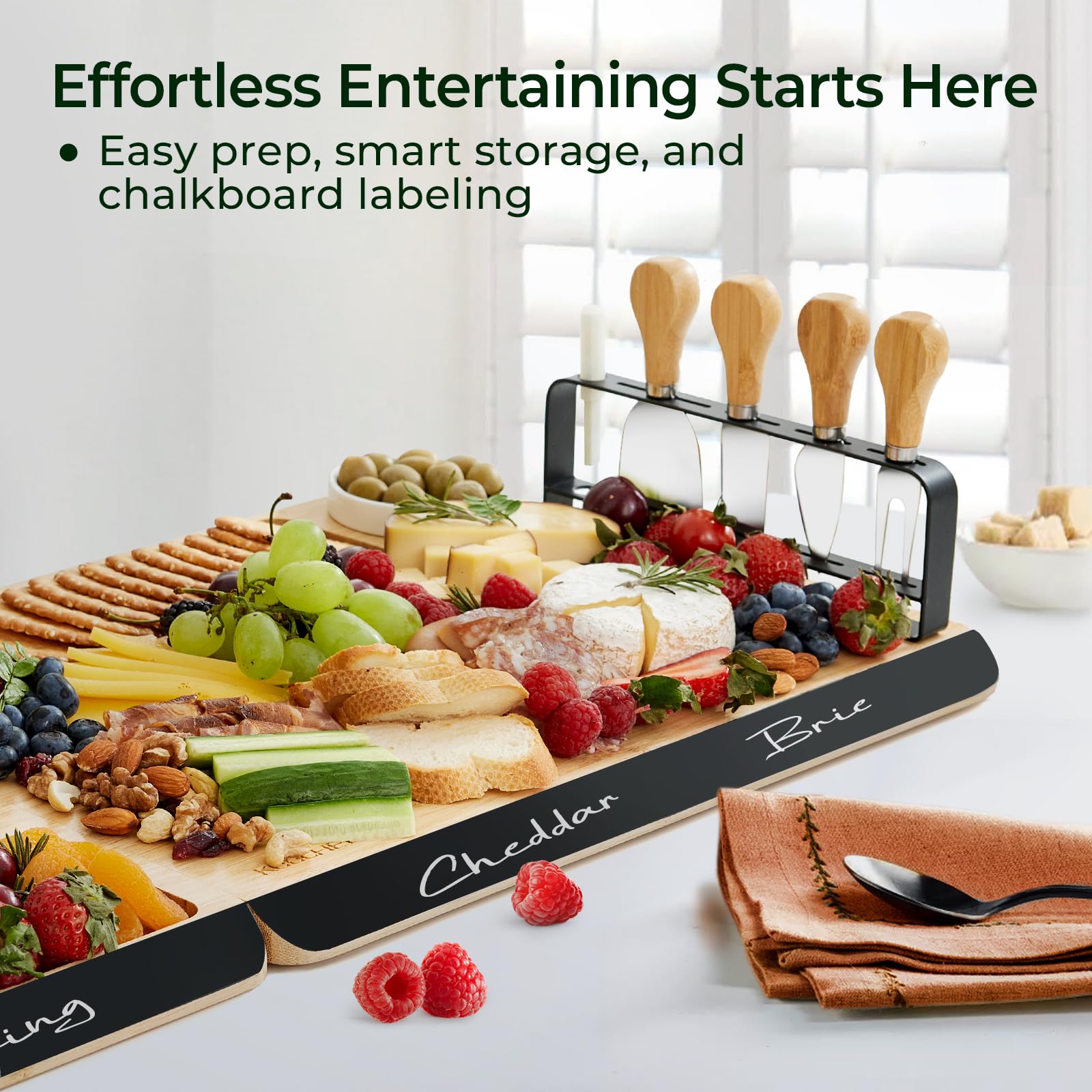keechee Charcuterie Boards Set, Large Bamboo Cheese Board Set with Chalkboard Edge & Forks Set - Ideal for Housewarming Gift, Weddings, Bridal Showers, and Unique Gifts for Womem image 3
