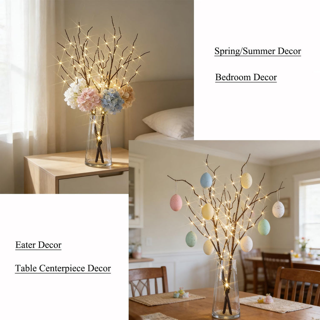 Hairui Lighted Brown Branches Battery Operated with Timer 32IN 100 LED Fairy Lights, Willow Branch Lights for Home Bedroom Fireplace Christmas Holiday Decoration Indoor Outdoor Use (Vase Excluded) image 4