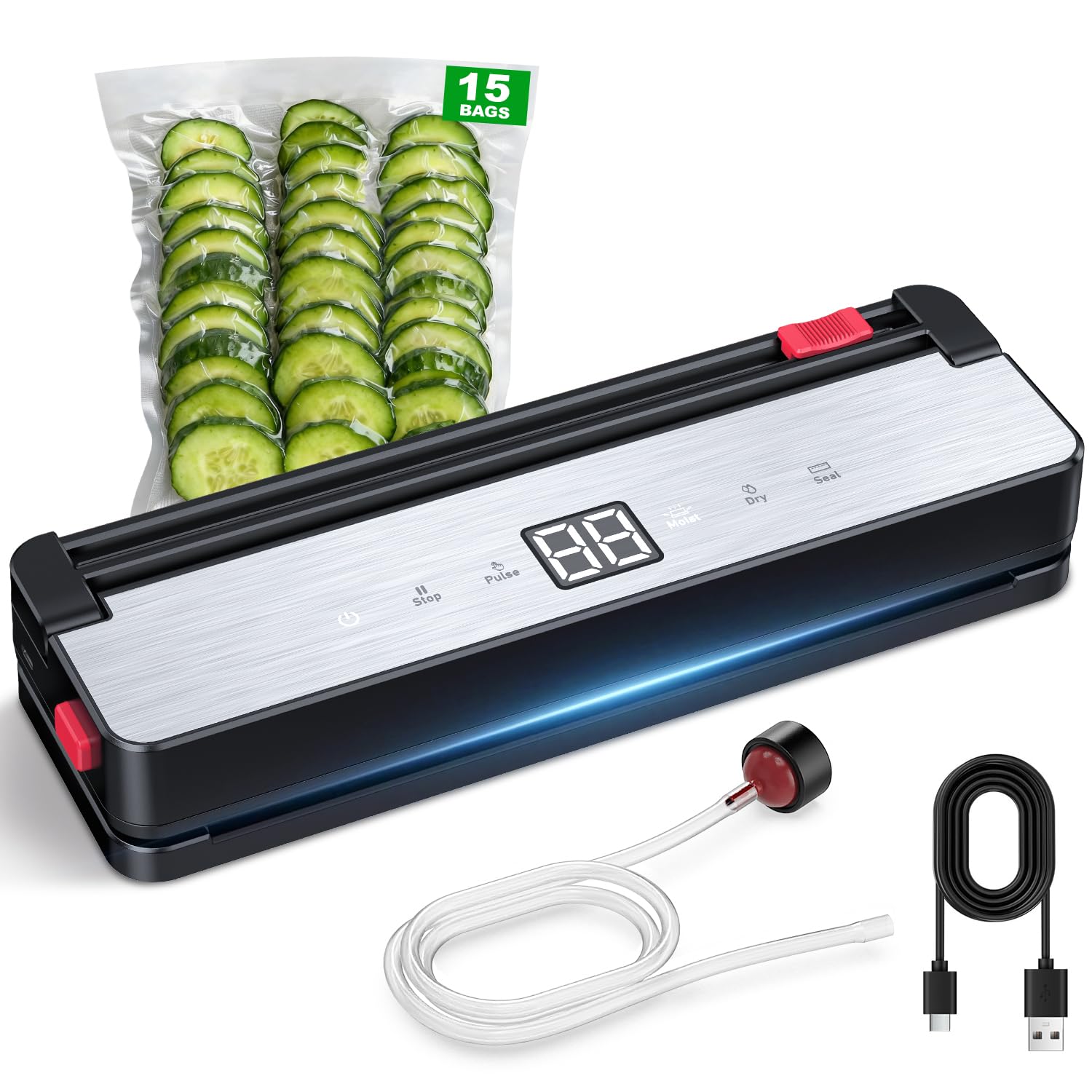 Handheld Vacuum Sealer for Food Storage: Portable Vacuum Sealing Machine with 30 Vacuum Bags - USB Rechargeable Cordless Food Sealer Saver for 5X Preservation