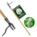 Grampa's Weeder stand-up weed puller with long bamboo handle and metal claw