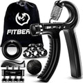 Five black FitBeast adjustable hand grip strengtheners showing metal springs and textured handles