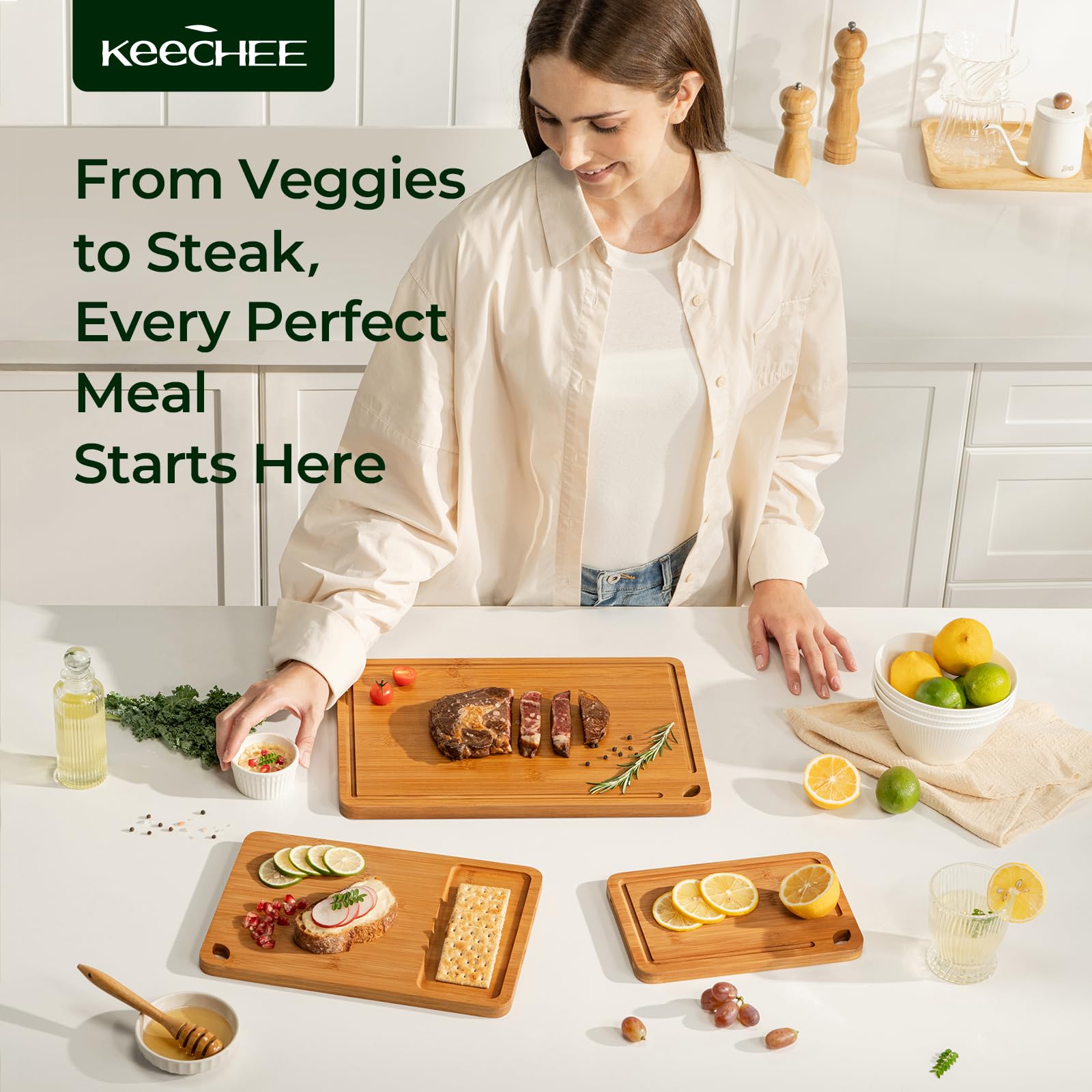 Keechee Bamboo Cutting Board, Wood Chopping & Butcher Block for Kitchen image 4