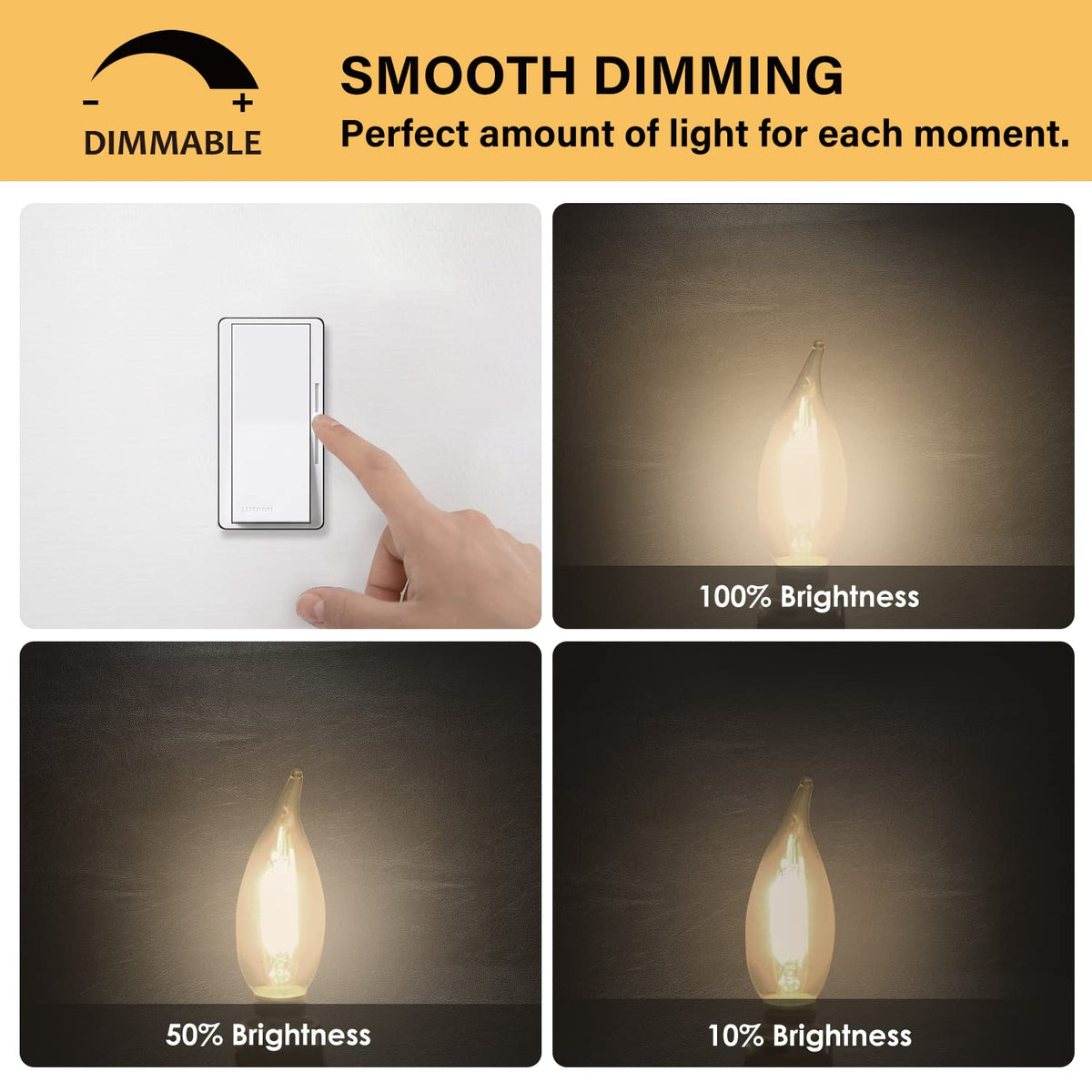 Sigalux Candelabra LED Light Bulb 60W, Chandelier Bulbs Dimmable, 4.5W, 500LM 2700K Soft White, E12 Base, Flame Tip CA10 Candle Light Bulbs, 16 Pack image 2