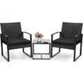 Murago 3-piece outdoor wicker bistro furniture, two chairs plus round table on patio
