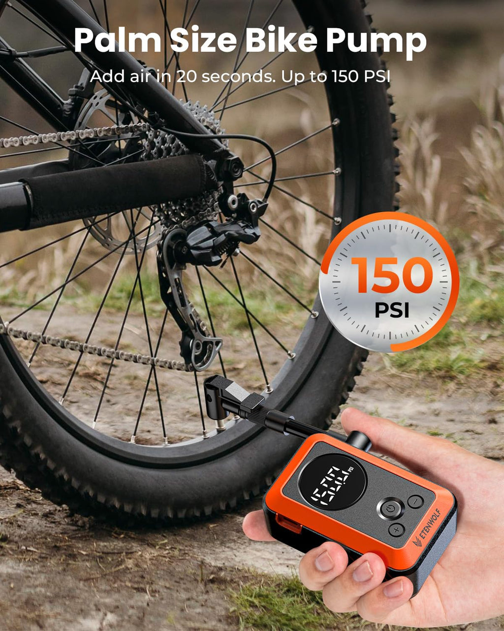 ETENWOLF S0 Mini Bike Pump, 20s Fast Inflate Bicycle Pump with Gauge,Orange image 2