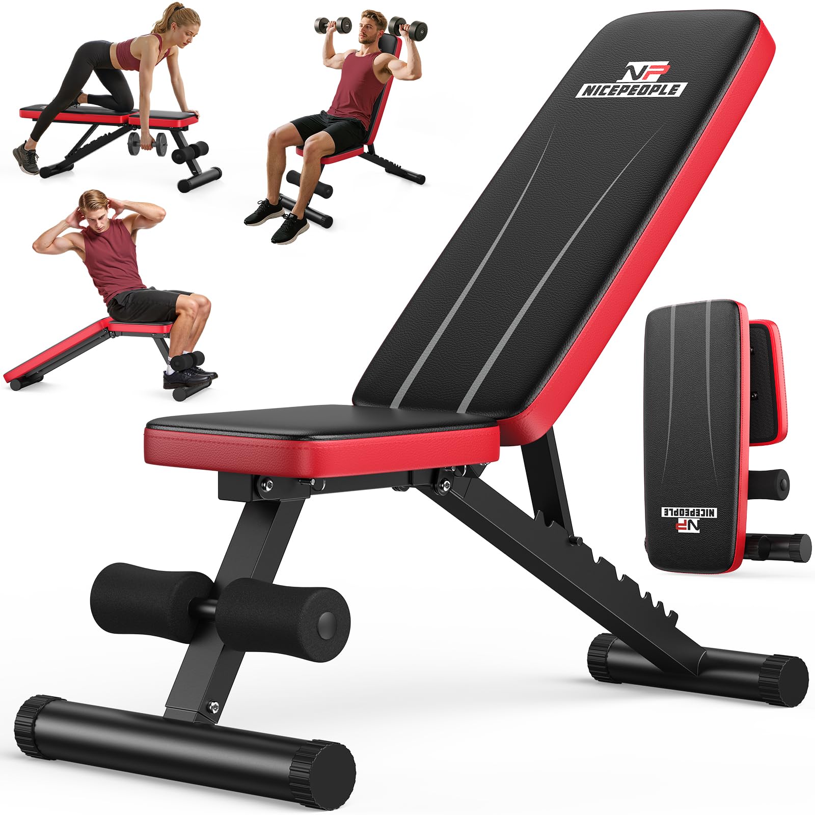 NICEPEOPLE adjustable foldable weight bench with padded backrest and multiple incline positions