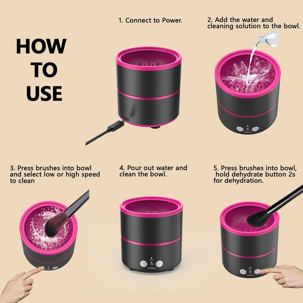 Cucufor Electric Makeup Brush Cleaner Machine - 2 Adjustable Clean Speeds & Powerful Dehydration Function Portable Cosmetic Brushes Cleaner for All Size Beauty Makeup Brush Set image 8