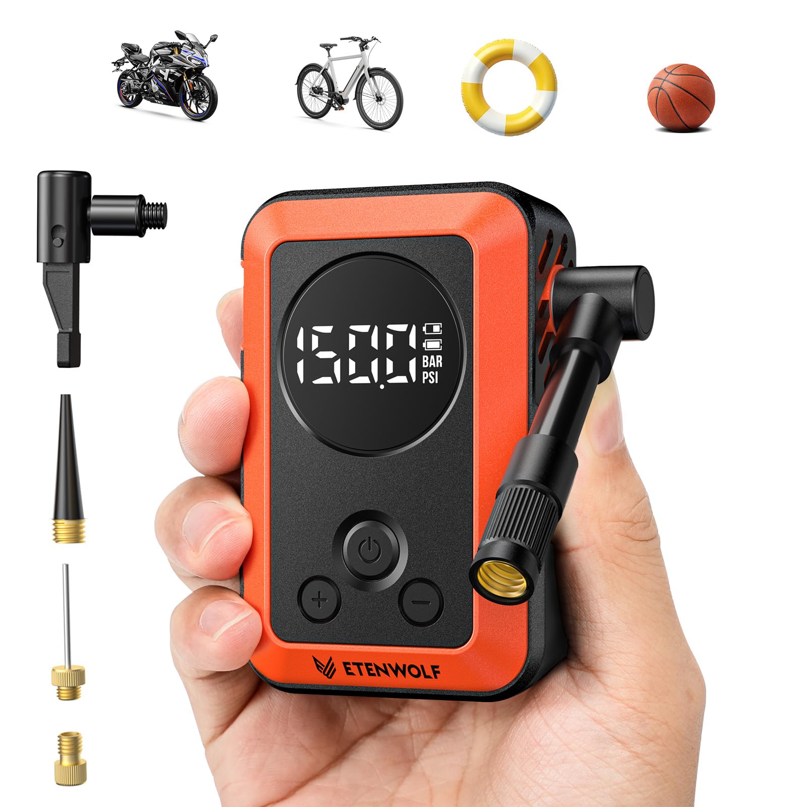 ETENWOLF S0 Mini Bike Pump, 20s Fast Inflate Bicycle Pump with Gauge,Orange