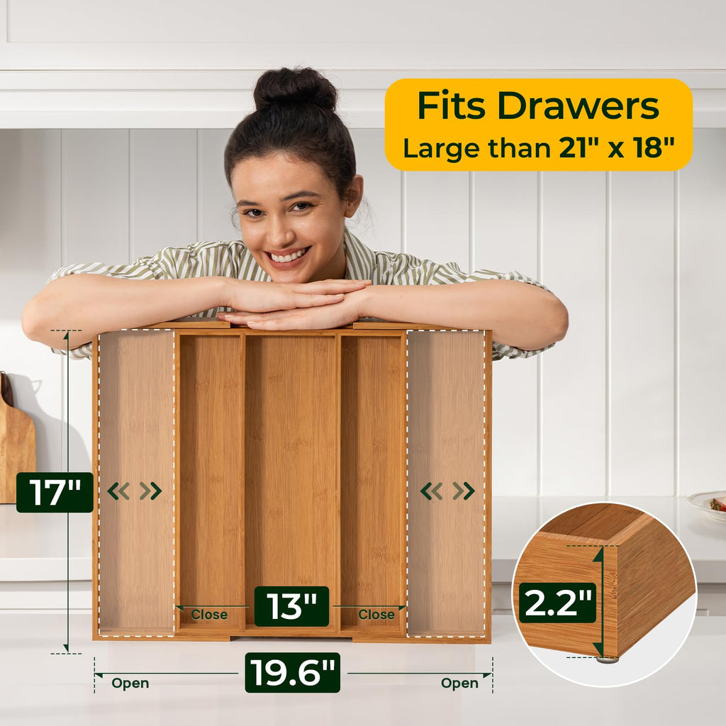 Carbonized Kitchen Drawer Organizer, 5 Slots Expandable Silverware Organizer, Utensil Holder & Cutlery Tray, 2.2" Deep for Extra Capacity, Non-Slip Feet Included. image 4