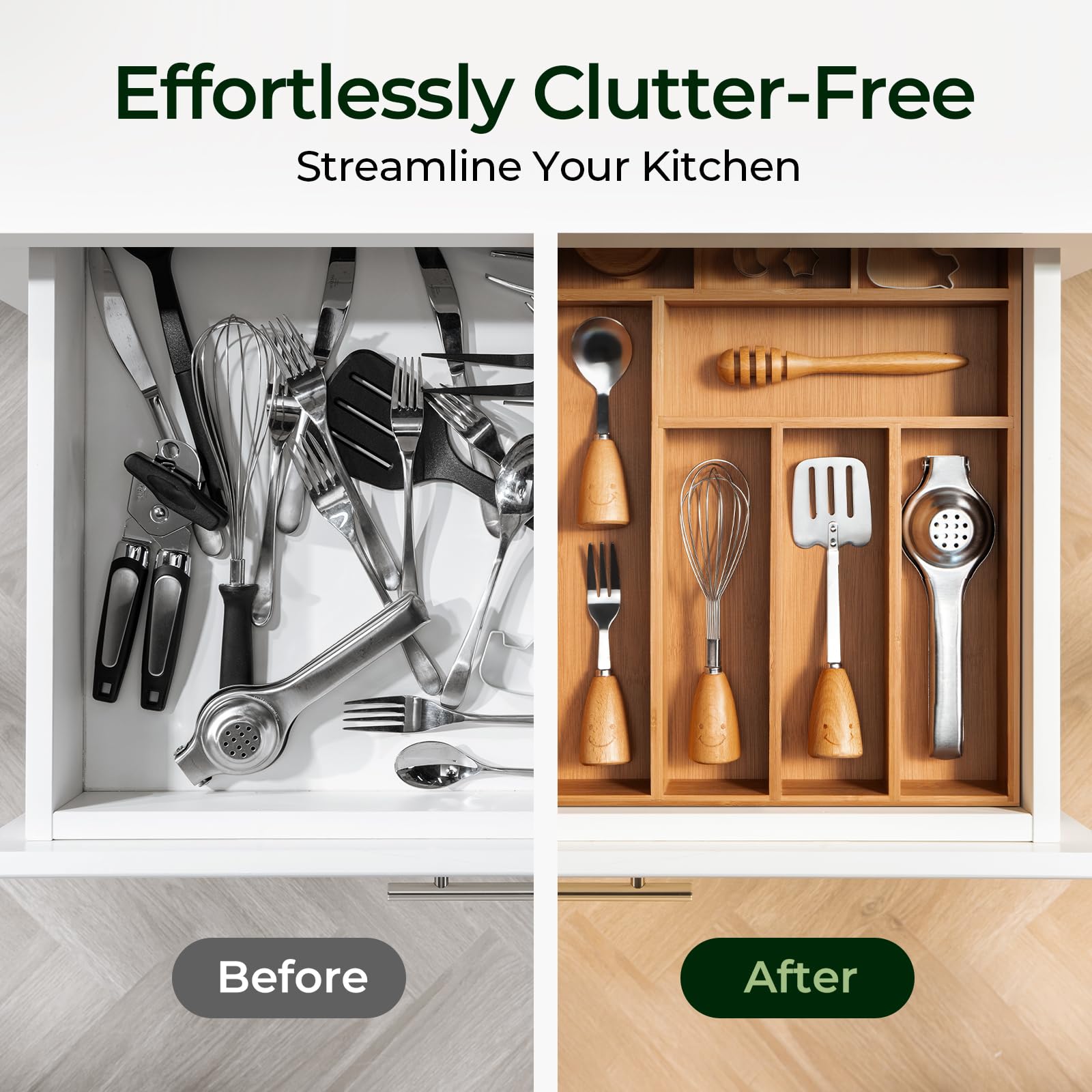 Carbonized Kitchen Drawer Organizer, 8 Slots Silverware Organizer, Utensil Holder & Cutlery Tray, 2.2" Deep for Extra Capacity, Non-Slip Feet Included image 7