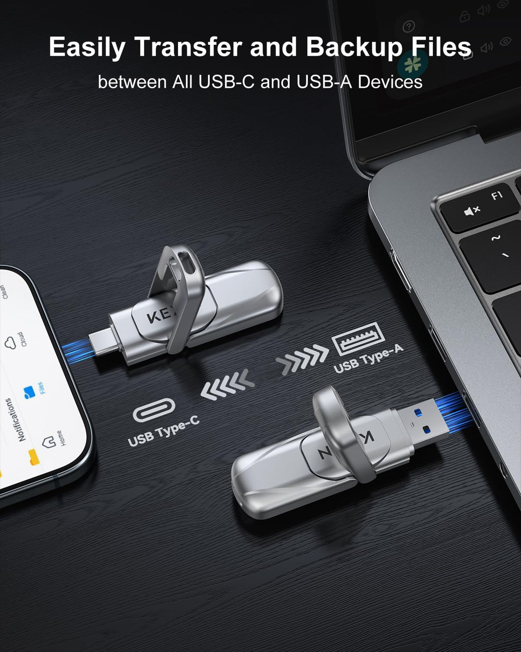 KEXIN 64GB Solid State Drive up to 450MB/s USB 3.2 Gen 1 Dual USB A & USB C Metal Drive for iPhone 15/16/17 Android Smartphone Tablet Game Console Windows Mac image 2