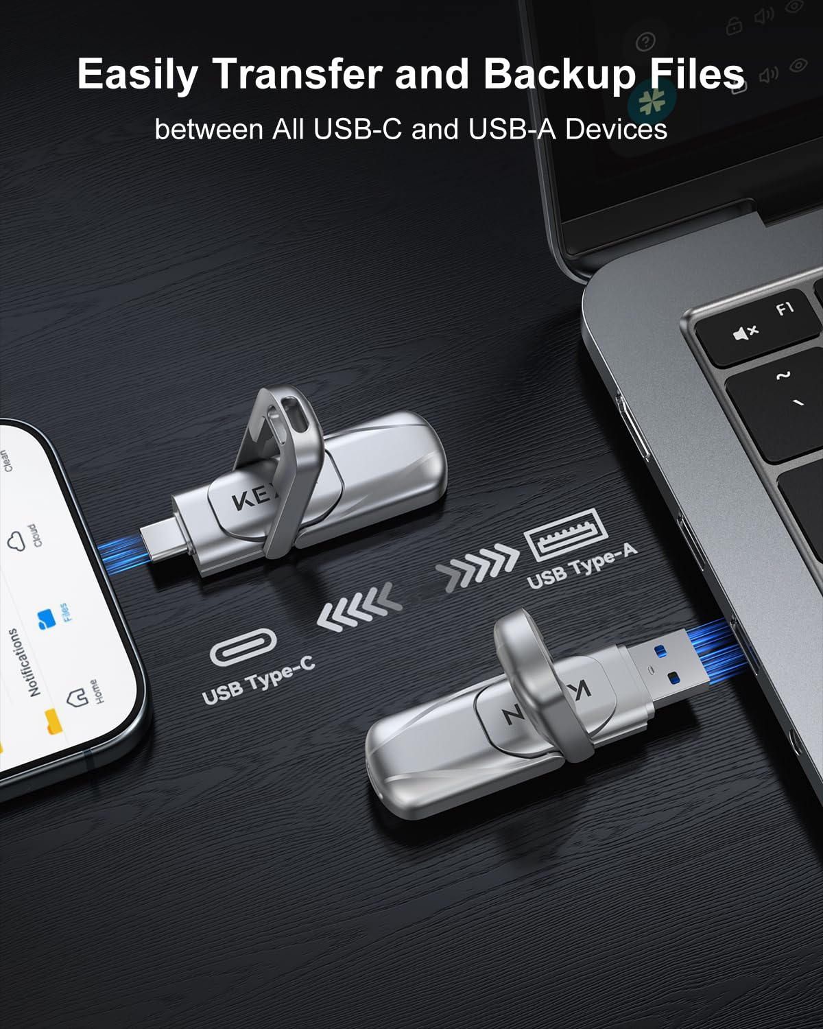 KEXIN 64GB Solid State Drive up to 450MB/s USB 3.2 Gen 1 Dual USB A & USB C Metal Drive for iPhone 15/16/17 Android Smartphone Tablet Game Console Windows Mac image 2